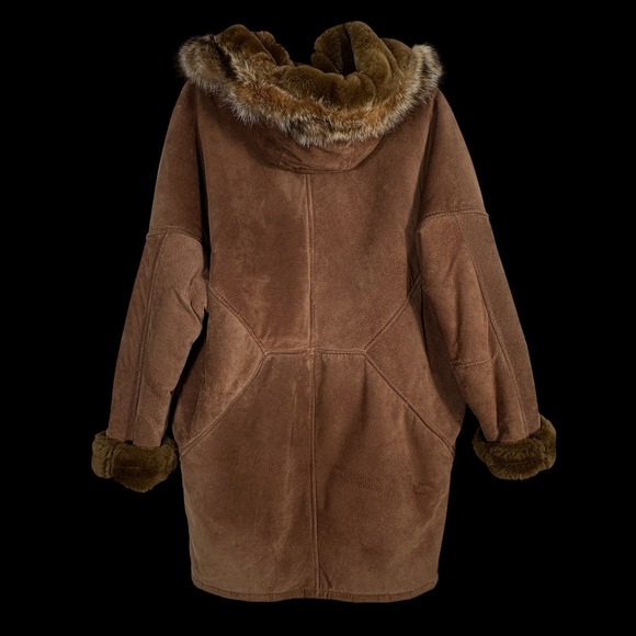 Marvin Richards Genuine Leather Suede Fur Trimmed Hooded Winter Coat Medium - Picture 5 of 8